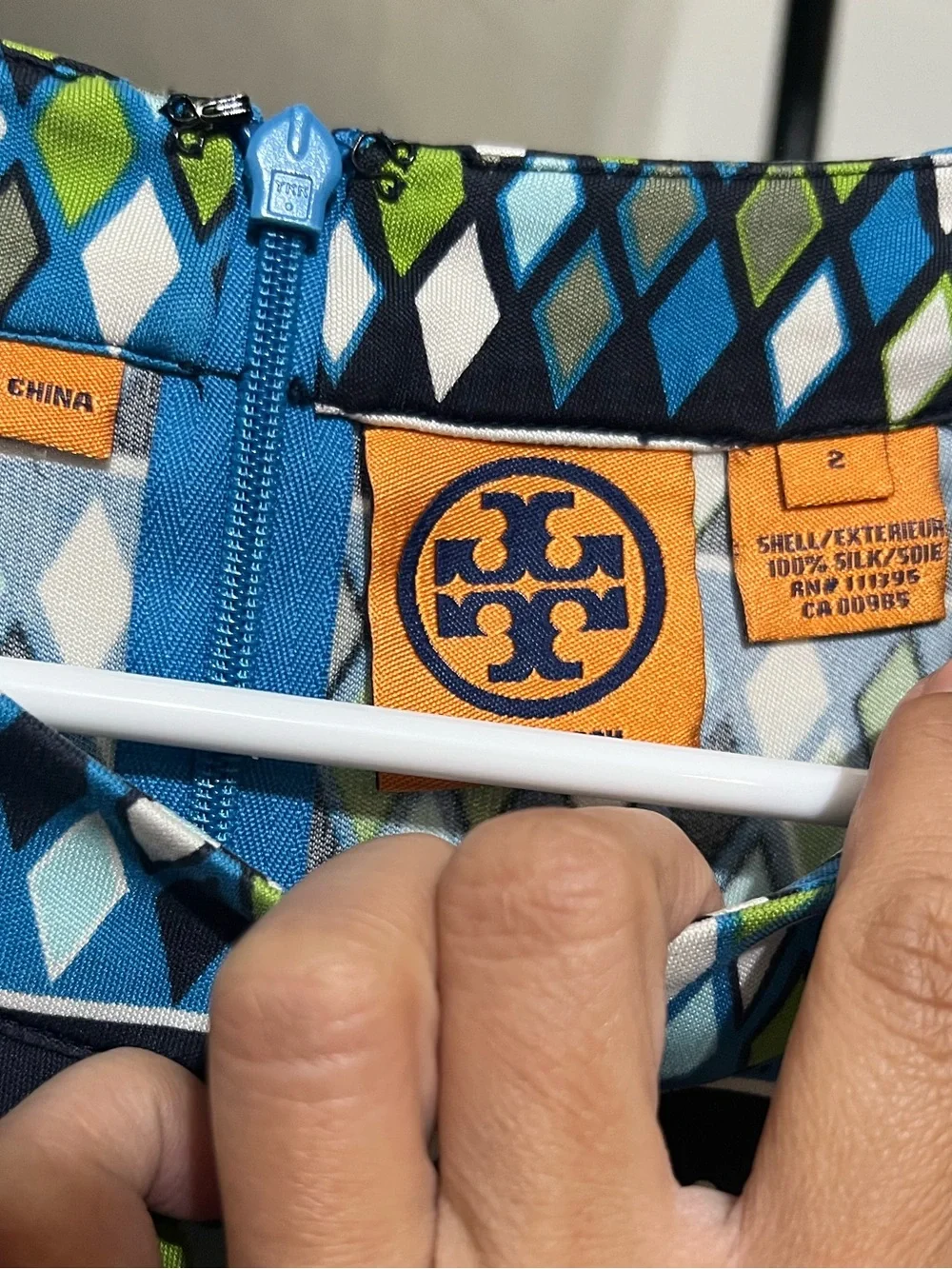Tory Burch Blue & Green Geometric Dress Size 2